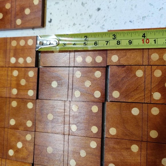 Double 6 Domino Set Natural Polished Wooden Tiles & Box Hand Crafted 28 Pieces - Picture 4 of 8